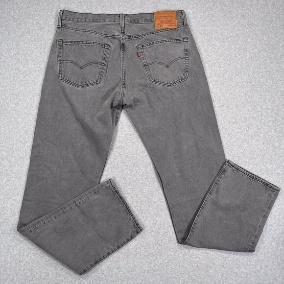 Levis Premium 501 Jeans Mens 36 x 36 Gray Straight Leg Button Fly Big E Denim - Picture 2 of 15